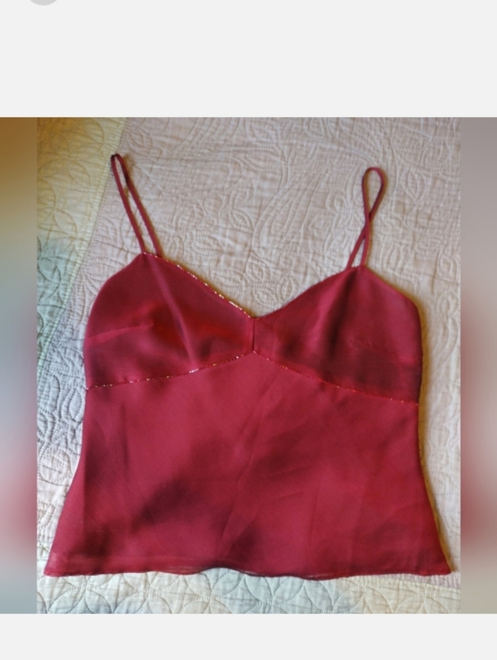 Vintage 90s 2000s Strappy Beaded Top Red wine Sheer Camisole Top